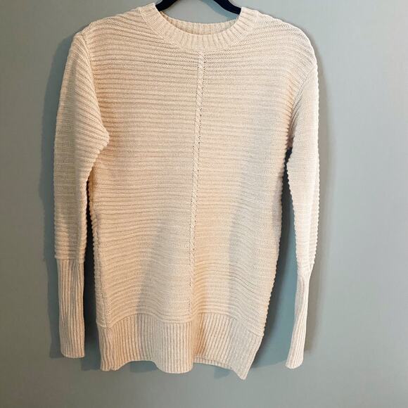 Knit Shimmer Ribbed Long Sleeve Neutral Sweater XS - Picture 1 of 5